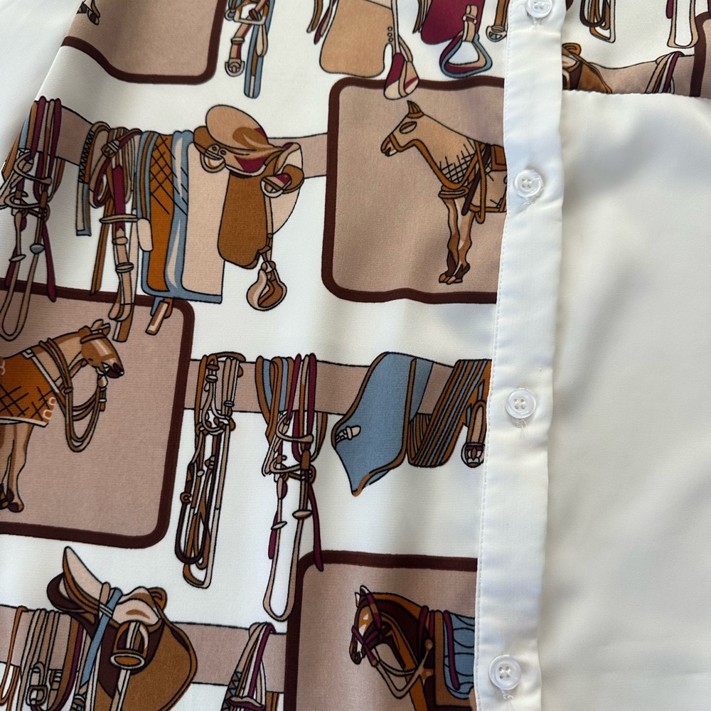 Equestrian Print Button-Up Blouse - Picture 3 of 7